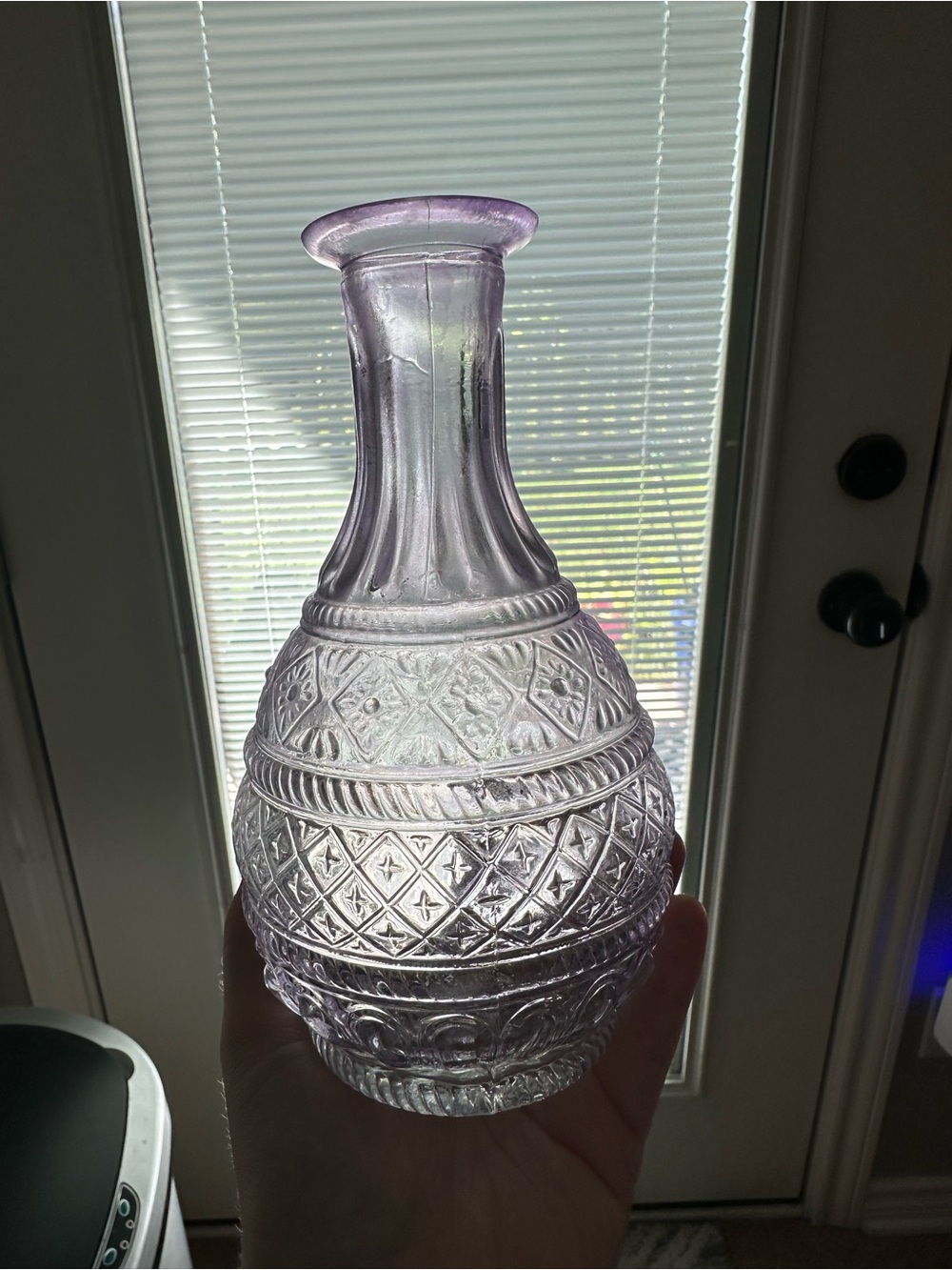Decorative Purple Pressed Glass Vase - Brand Unknown